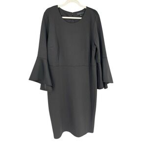 Eloquii Dress Womens Plus 22 Black Scuba Knit Bell Sleeves Sheath Party Office